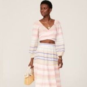 Banjanan x Anthropologie Rainbow Stripe Wrap Crop Top Boho Festival Summer S
